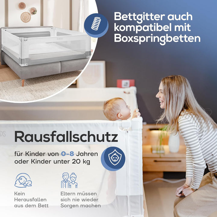 Bettgitter Rausfallschutz 200cm [1 Seite] - Labor geprüftes Bettschutzgitter Lattenrost & Boxspringb