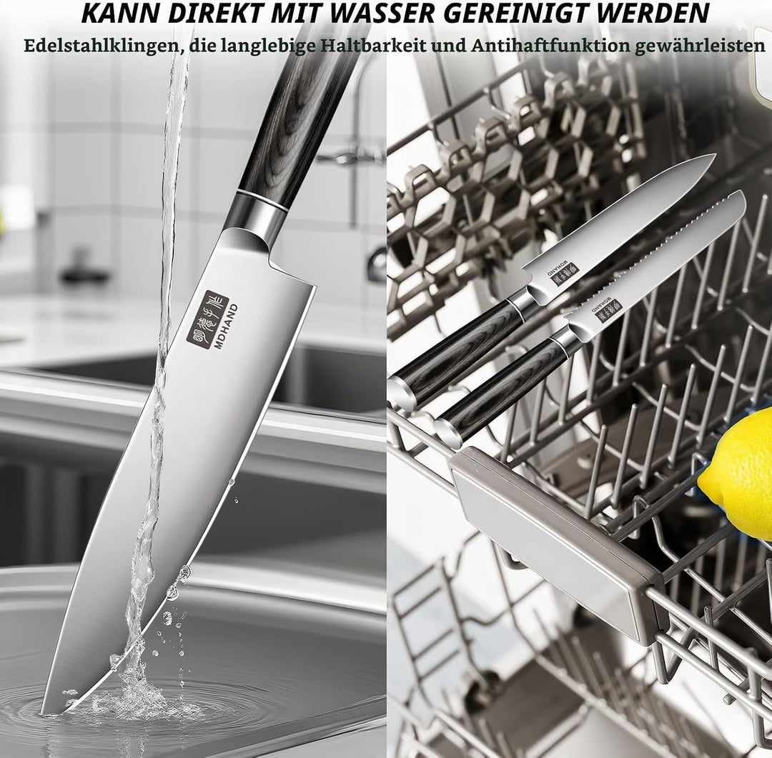 MDHAND Messerset mit Nylon Rolltasche, 10-tlg Scharfe Küchenmesser Set aus Edelstahl in Mehreren Grö