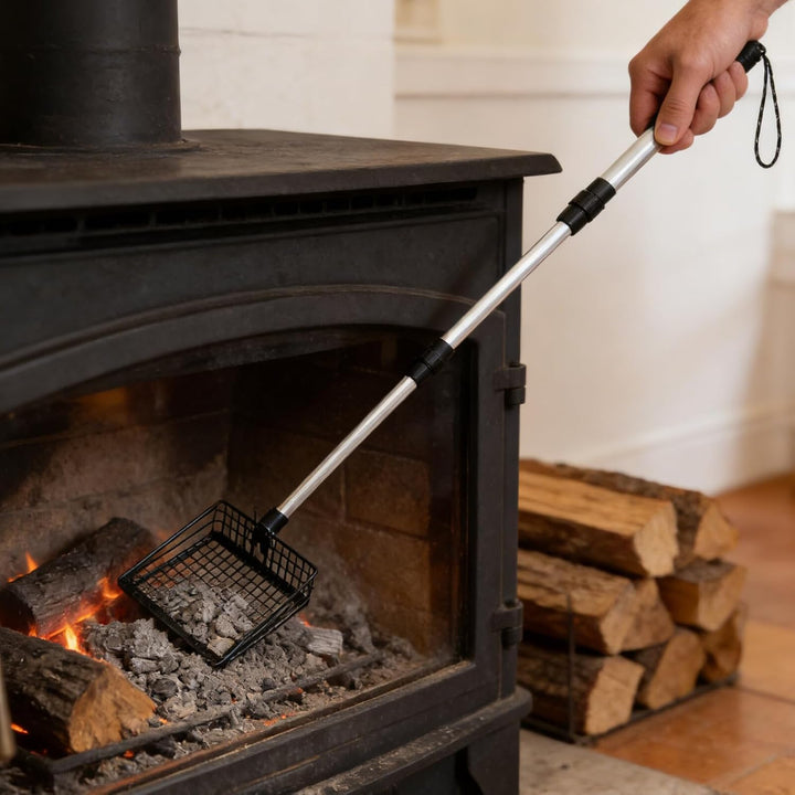 STOBAZA Hitzebeständige Kamin Ascheschaufel mit Langem 3 Stück Verstellbarem Griff aus Eisen und Kun