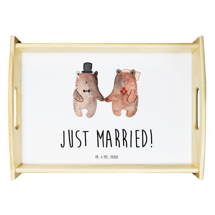 Mr. &amp; Mrs. Panda Serviertablett Bär Heirat - Geschenk, Dekotablett, Küchentablett, Teddy, Bär Verhei
