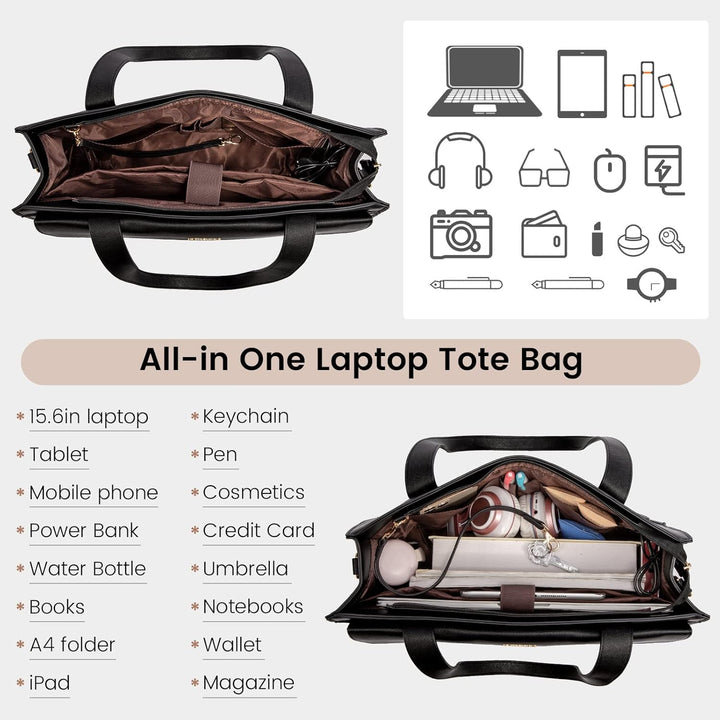 LOVEVOOK Laptop Handtasche Damen, Laptoptasche 15,6 Zoll Shopper Tasche Damen Gross, PU Leder Aktent