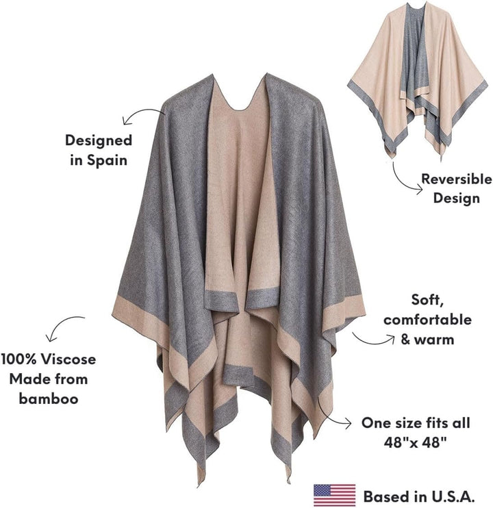 MELIFLUOS DESIGNED IN SPAIN Damen Schal Wrap Poncho Ruana Cape Cardigan Pullover Open Front für Früh