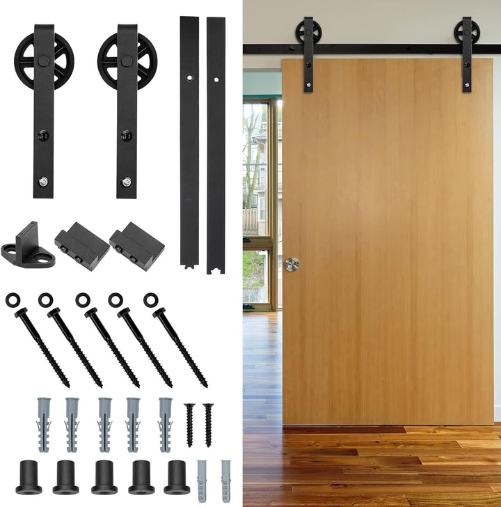 Schiebetürbeschlag Komplettset - Schiebetürsystem für Holz- und Falttüren - 183cm Schwarz - Grosse L