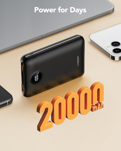 VEGER Powerbank 20000mAh klein 22.5W Max, 20W PD QC3.0 Schnelles Aufladen Externer Akku, 3 Ausgänge