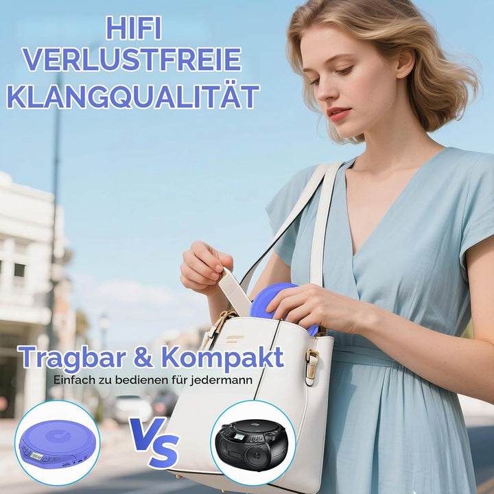 Gueray CD Player Tragbar Kinder Tragbarer CD-Player fürs Auto Discman mit Kopfhörer LCD-Display Unte