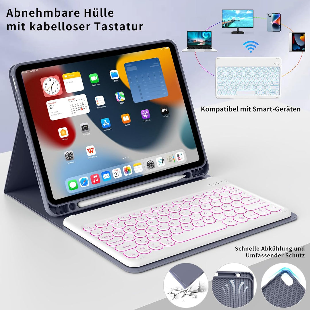 aoub Hülle mit Tastatur für iPad Air 11 Zoll 2025 M3/2024 M2, Kompatibel mit iPad Air 7./6./ 5./ 4.