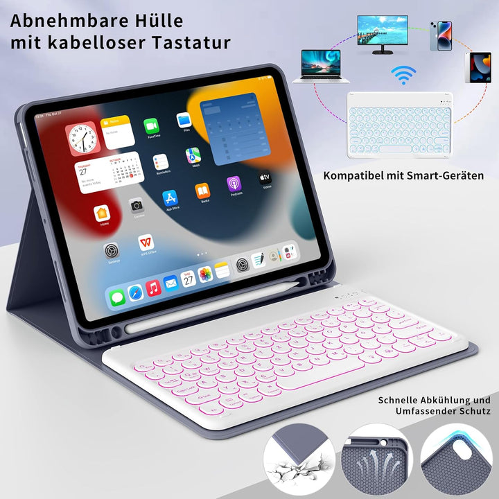 aoub Hülle mit Tastatur für iPad Air 11 Zoll 2025 M3/2024 M2, Kompatibel mit iPad Air 7./6./ 5./ 4.