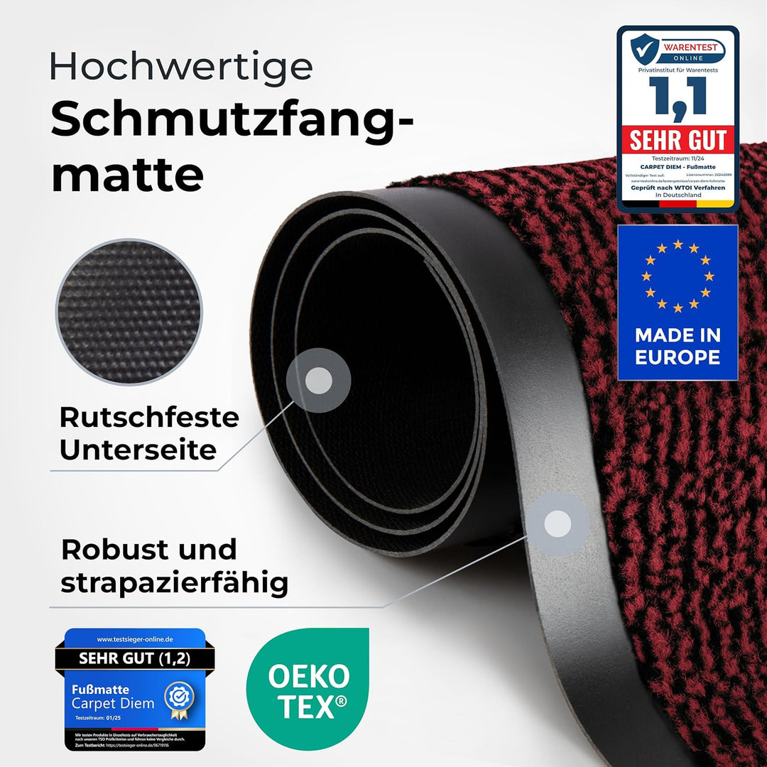 Jan Max Fussmatte Rot-Schwarz, 60x90 cm, rutschfeste Schmutzfangmatte 60 x 90 cm Rot-schwarz, 60 x 9
