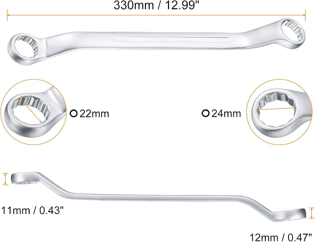 QUARKZMAN 45 Grad Offset Doppel-Ringschlüssel 22 mm x 24 mm, 12-Punkt-Metrischer CR-V-Doppelringschl