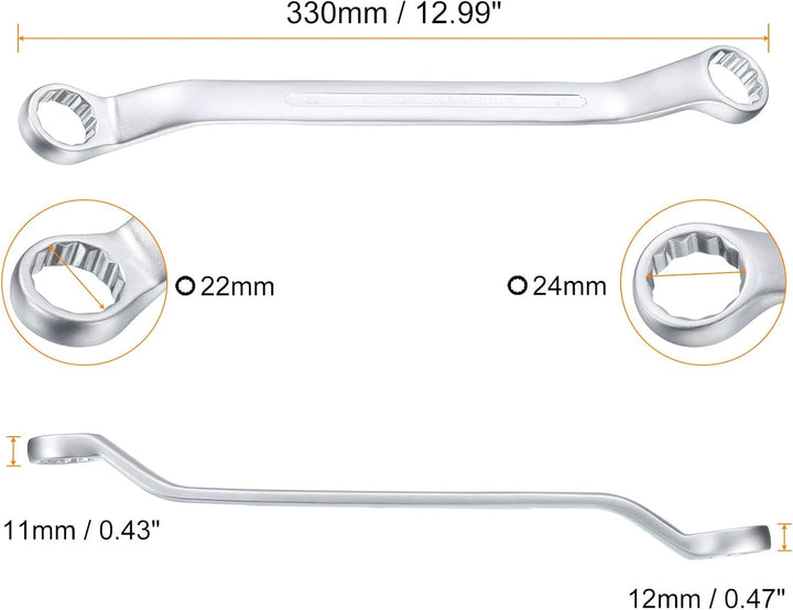 QUARKZMAN 45 Grad Offset Doppel-Ringschlüssel 22 mm x 24 mm, 12-Punkt-Metrischer CR-V-Doppelringschl