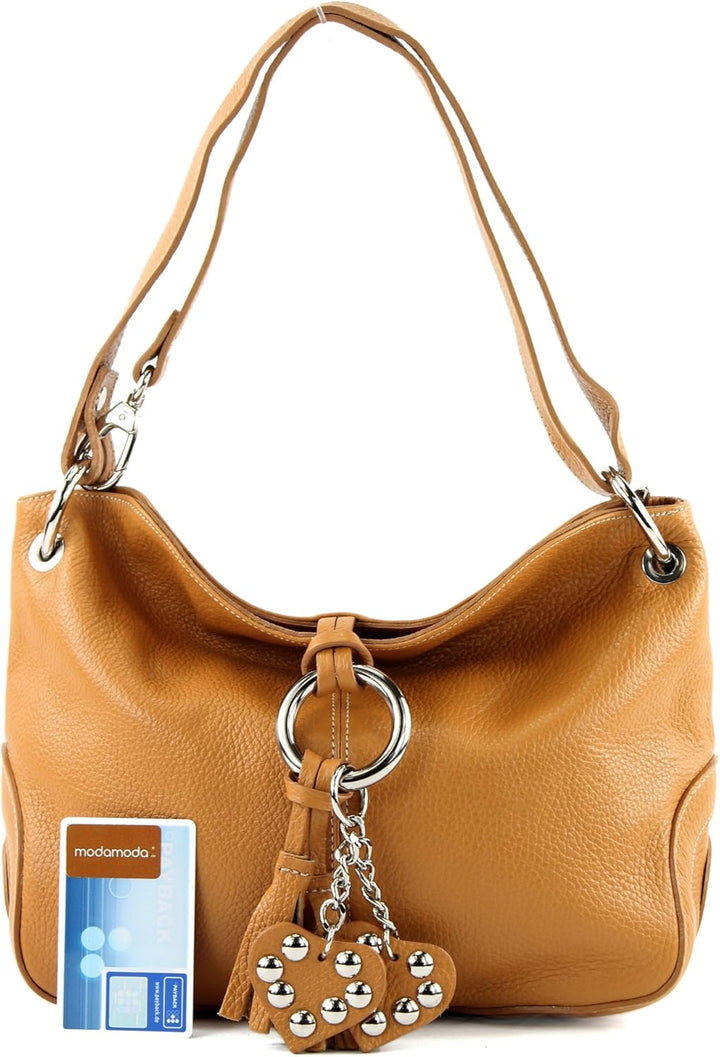 modamoda de - T10 - ital. Leder Schultertasche Umhängetasche Camel