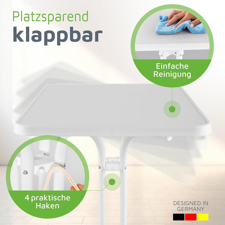 BeFair Stehtisch Klappbar Weiss Rechteckig 60 x 80 cm Ela - Stabiler Partytisch in Höhe 110 cm mit 4