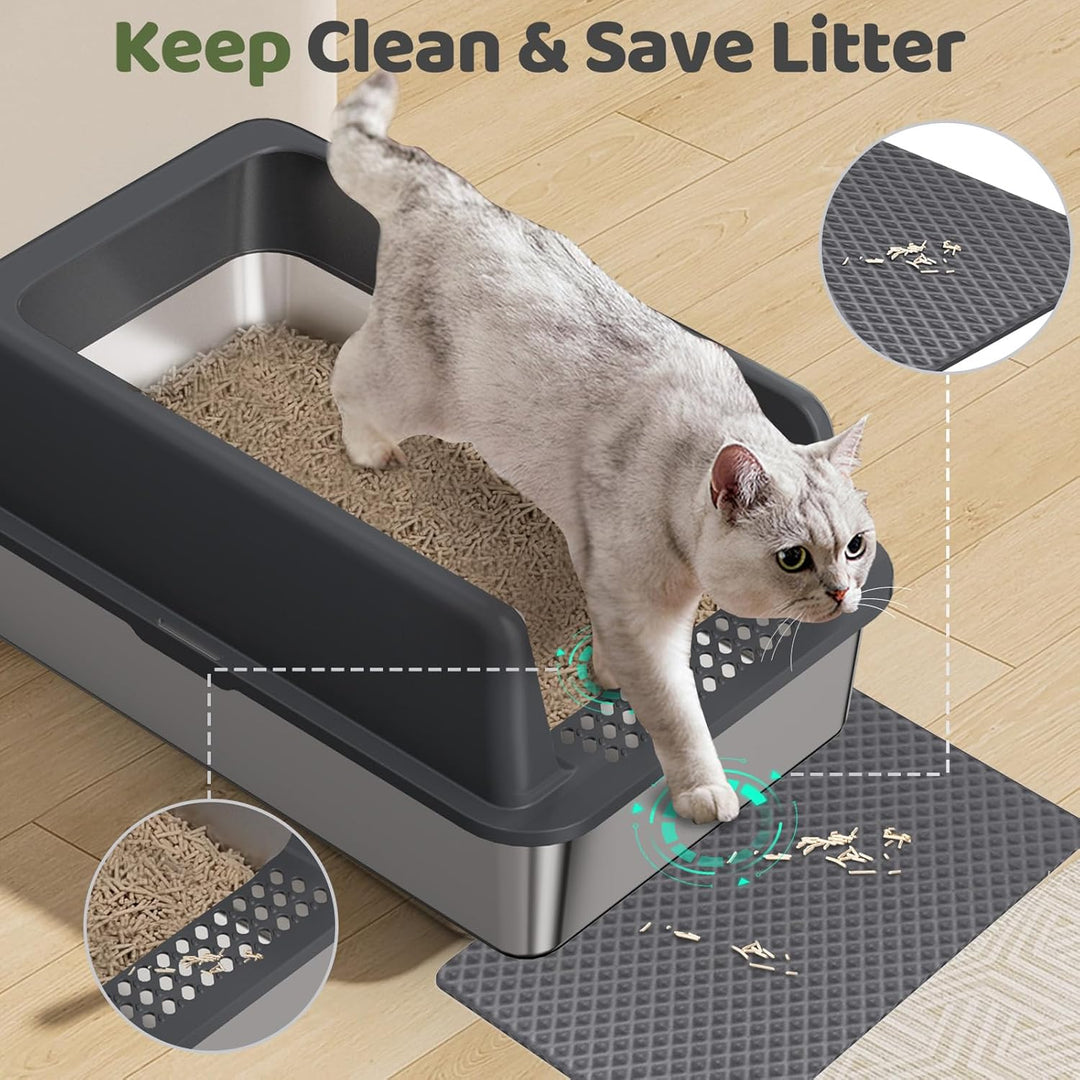 Gimars XL Katzenklo aus Metall, grosse Katzentoilette Edelstahl 35L mit Schaufel & Matte, Robuste Me