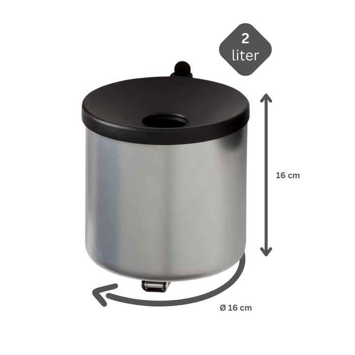 PROREGAL Runder Sicherheits-Wandaschenbecher mit Kippvorrichtung | 2 Liter, HxØ 16x16cm | Metall | S