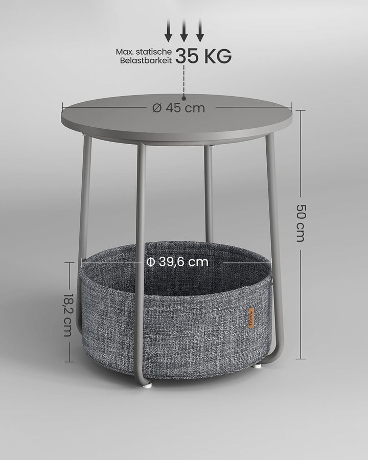 VASAGLE Beistelltisch rund, Kleiner Tisch, Couchtisch klein, Wohnzimmertisch, Korb aus Stoff, Staura