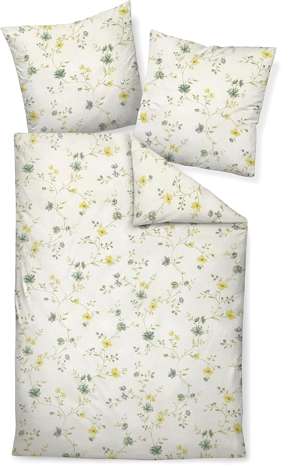 Janine Edelflanell-Bettwäsche Chinchilla S 135x200 + 80x80 cm mineralgrün-dunstgelb, 135x200 + 80x80