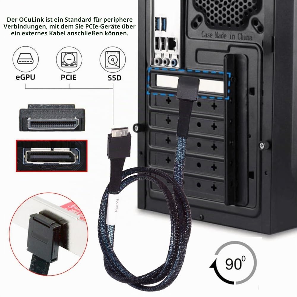 CY-Kabel, 90 Grad nach unten abgewinkelt, OcuLink PCIe 4.0 PCI-Express SFF-8611 4i auf SFF-8611, akt