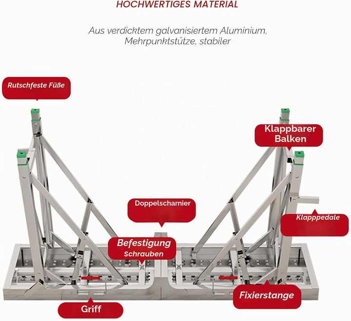 HIYOUGO Arbeitsplattform Arbeitsbühne, Höhenverstellbar Klappbare Tragbare Gerüst Arbeitsgerüst, Ant