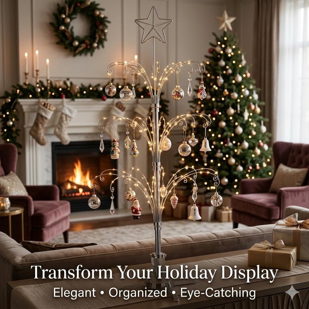 HOHIYA Metall Weihnachten Ornament Display Baum drehbarer Ständer 119,4 cm (Silber) 47"H Rotating St