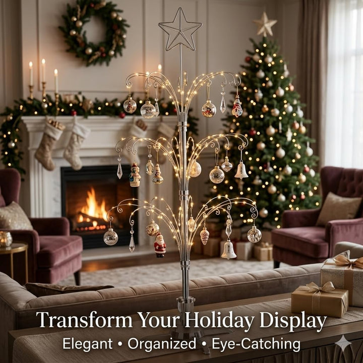 HOHIYA Metall Weihnachten Ornament Display Baum drehbarer Ständer 119,4 cm (Silber) 47"H Rotating St
