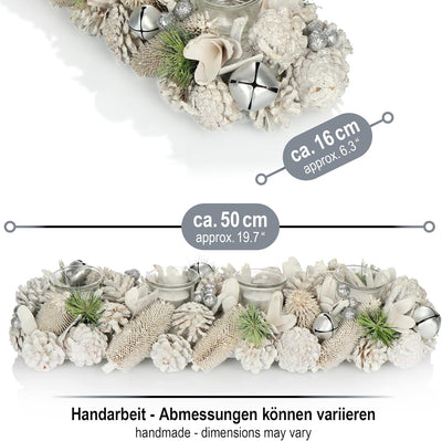 COM-FOUR® Adventskranz länglich, Kerzenständer Weihnachten für 4 Kerzen, Kerzenhalter, Adventsgestec