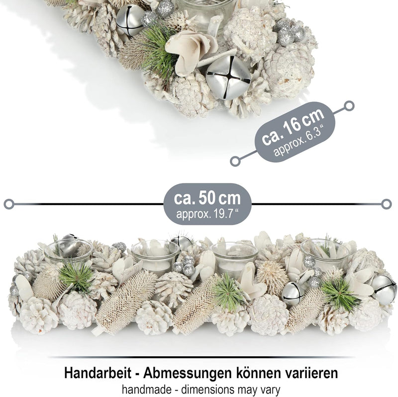 COM-FOUR® Adventskranz länglich, Kerzenständer Weihnachten für 4 Kerzen, Kerzenhalter, Adventsgestec