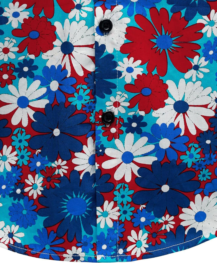 JOGAL Herren Regular Fit Floral Business Hemd Langarm Button Down Print Freizeithemd XXL Blau Rot Gä