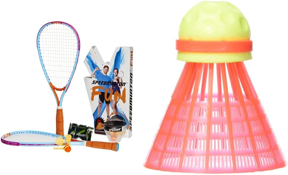 Speedminton FUN Set - Alternative zu Beachball/Federball inkl. 2 HELI Speeder für Strand, Park, Gart