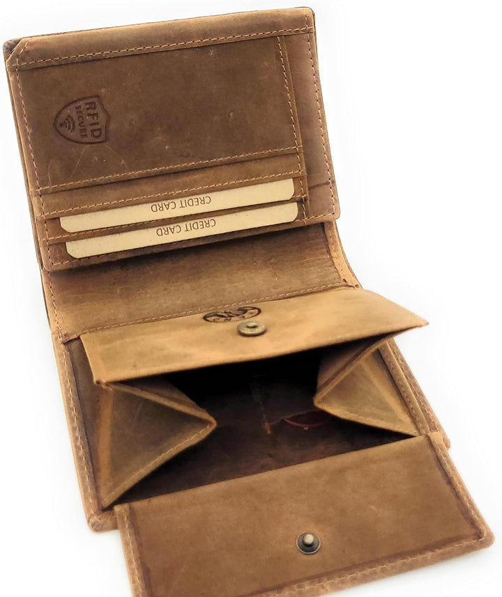 Jockey Club echt Leder Geldbörse Portemonnaie Geldbeutel mit RFID NFC Schutz Vintage (braun), Braun