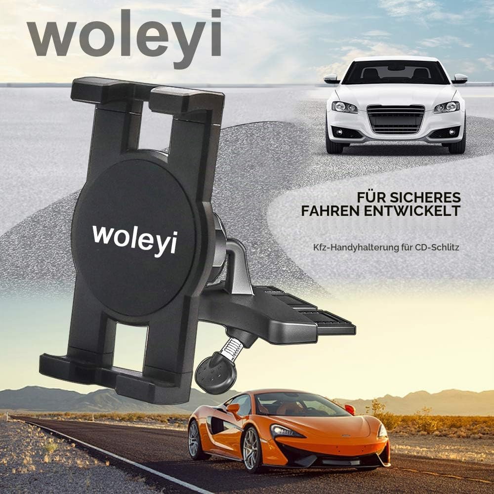 Stabile CD Schlitz Auto Tablet Halterung, woleyi CD Player KFZ Tablet Handyhalterung mit voller Dreh