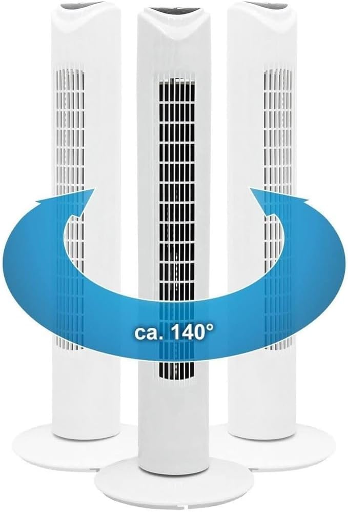 BAKAJI Turmventilator leise Säule automatische Oszillation Leistung 45 W Höhe 80 cm mit 3 Geschwindi