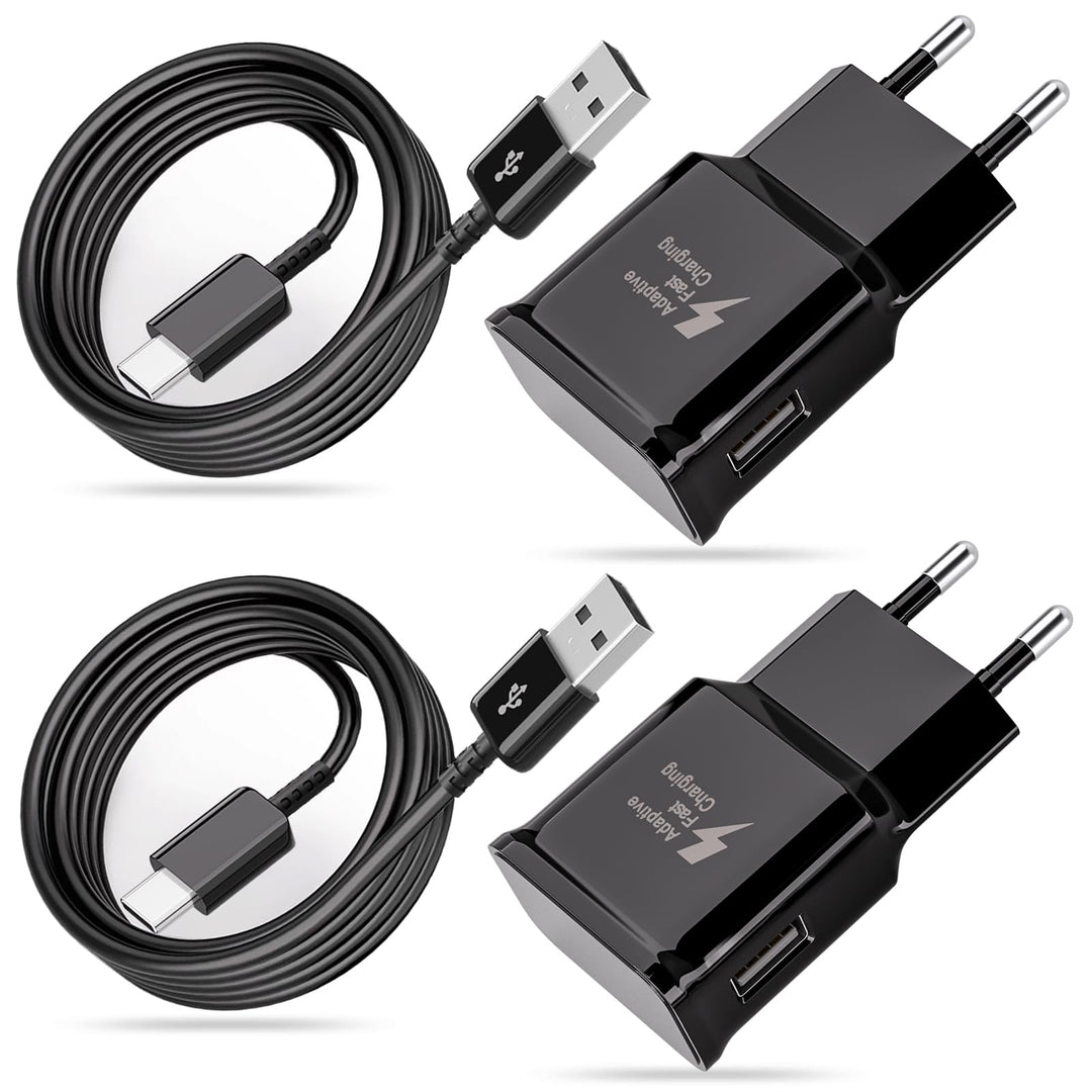 USB C Ladegerät, 2-Pack Schnellladegerät Handy Netzteil mit 2M USB C Ladekabel Kompatibel mit Samsun