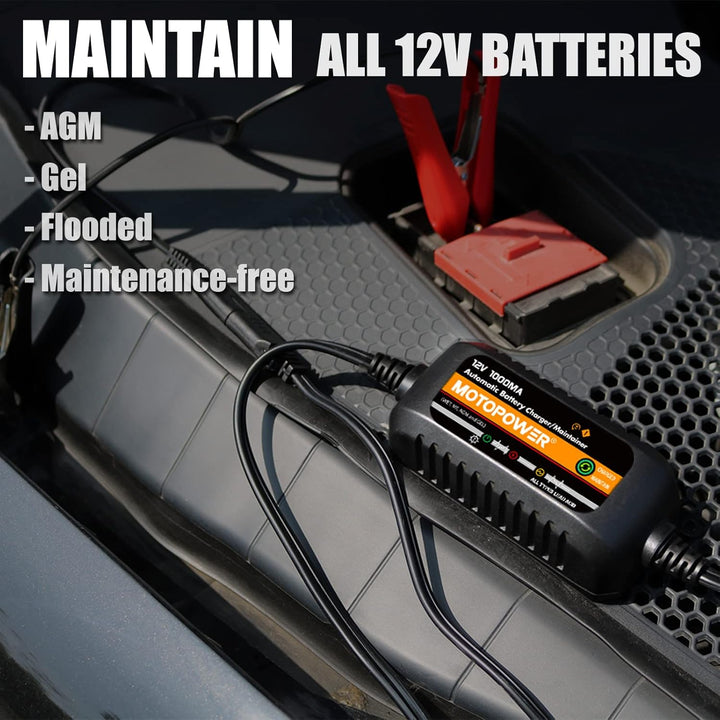 MOTOPOWER MP00205B 12 V 1000 mA Ladegerät/Batterieerhaltung, vollautomatisch, Schwarz b) - 12V 1000m