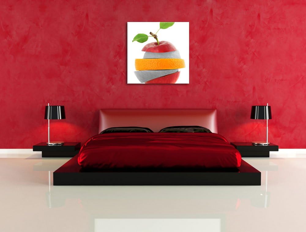 Pixxprint Früchte Mix Apfel Orange Limette als Leinwandbild/Grösse: 70x70 cm/Wandbild/Kunstdruck/fer