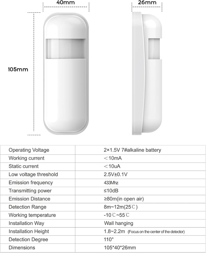 PGST 433MHz Drahtloser PIR-Melder Infrarot-Bewegungsmelder für Haus, Geschäft und Alarmanlage (PG107
