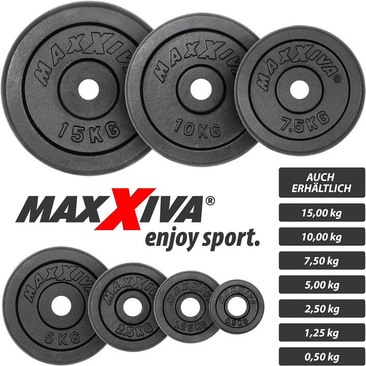 MAXXIVA Hantelscheiben 8er Set Gewichtsplatte je 2,5 kg Gusseisen schwarz 20 kg Fitness Krafttrainin