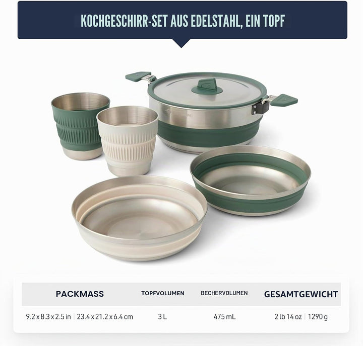 Sea to Summit Detour Stainless Steel One Pot Cook Set 2P 5-teilig - Kochset green-grey