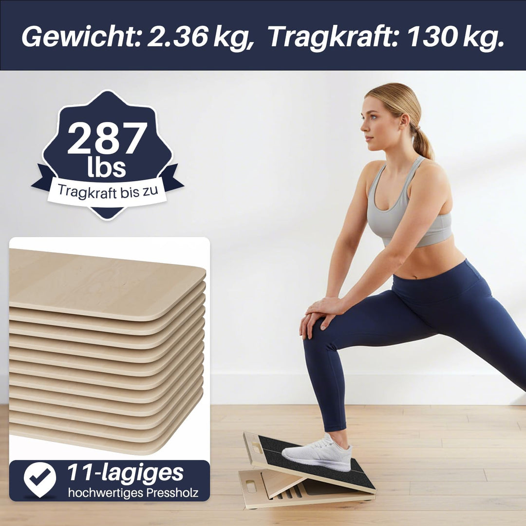 Holz Wadendehner Schrägbrett, Verstellbar Slant Board mit 5 Winkeln & Griff, Rutschfestes Wadendehne