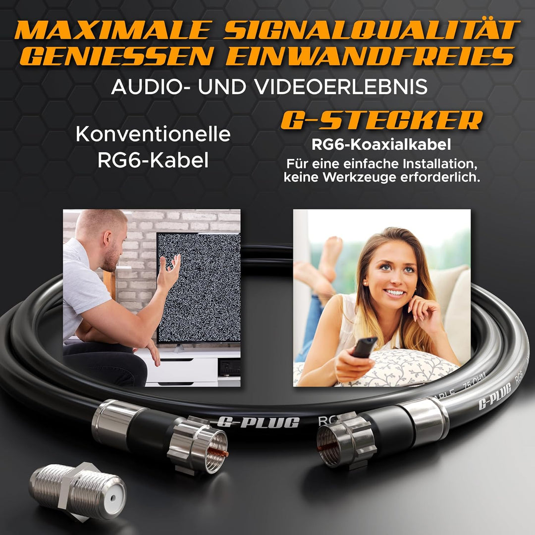 G-PLUG Antennenkabel 10m - TV Kabel – Verlängerung für Sat Kabel F Stecker Koaxialkabel geeignet für