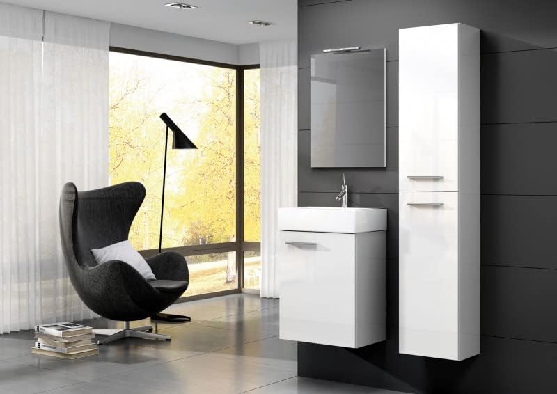 VBChome Badmöbel Set 45 cm Schwarz Waschbecken mit Hängeschrank Weiss mit Armantur Schwarz Waschtisc