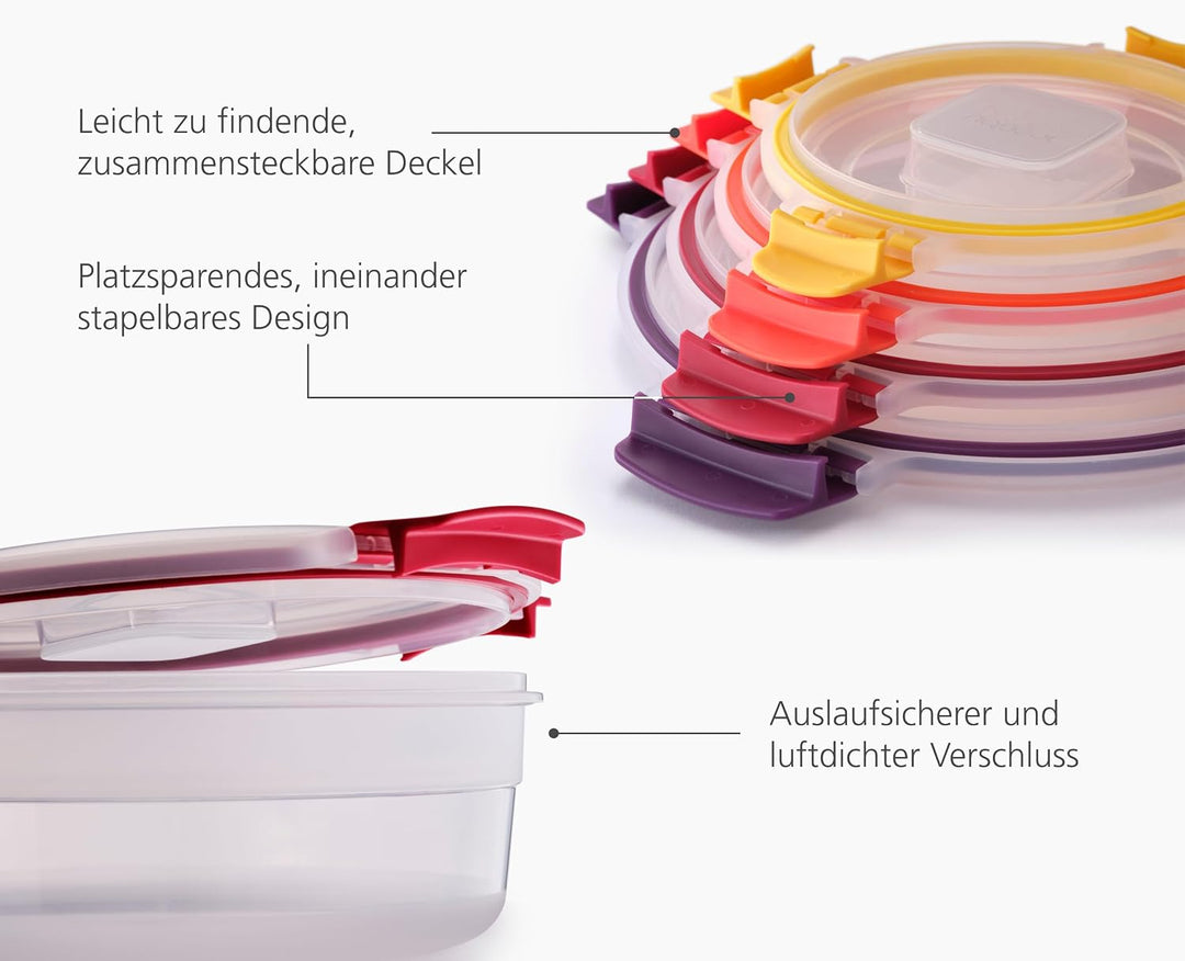Joseph Joseph Nest Lock Runde Frischhaltedosen Kunststoff mit Deckel, 4 Stück Vorratsdosen Set, Aufb