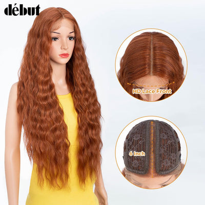 DÉBUT Lace Front Perücke 75 cm Wasserwelle Super lange Perücke 5% Brasilianisches Reines Echthaar un
