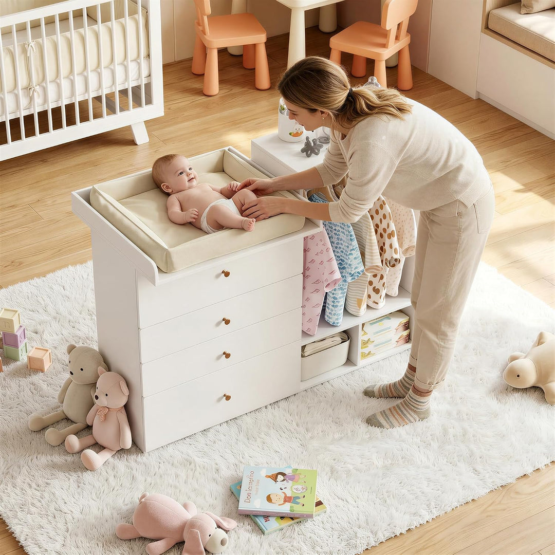 MSFE Wickelkommode Wickeltisch, Kleiderschrank Für Kinderzimmer,Vielseitiger Wickeltisch für flexibl