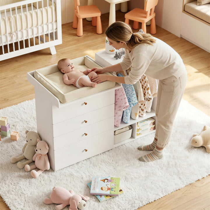 MSFE Wickelkommode Wickeltisch, Kleiderschrank Für Kinderzimmer,Vielseitiger Wickeltisch für flexibl