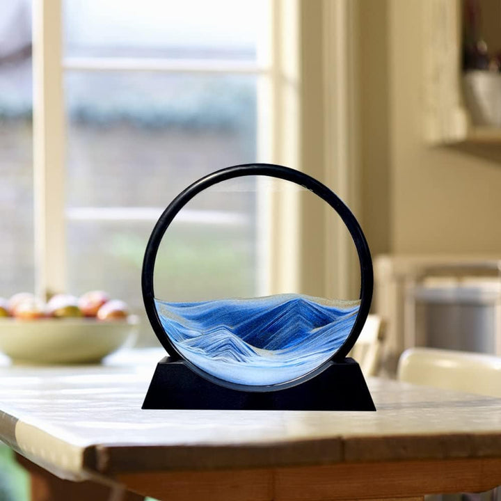 Aoderun Sandbilder Zum Drehen 3D Sanduhr Büro Deko Sand Rundes Glas Fliessender Sand Rahmen Beweglic