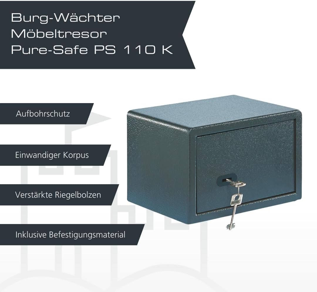 Burg-WÄCHTER Möbeltresor mit Schlüssel, Inkl. Fachboden, Zur Wand- und Bodenbefestigung, 6,7 l, 7 kg