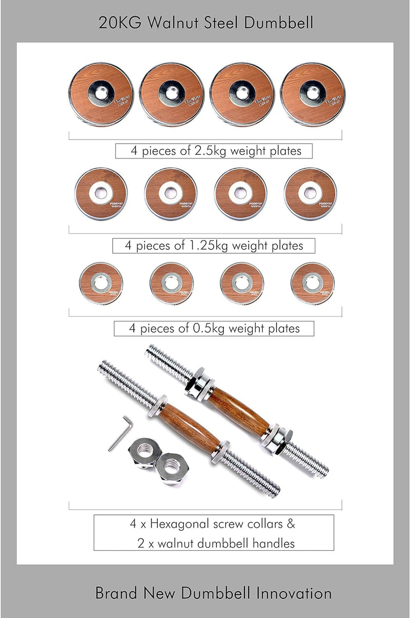 PROIRON Hanteln Walnuss-Stahl Hantel Set 20KG Einstellbare Hantel für Gym Office Home