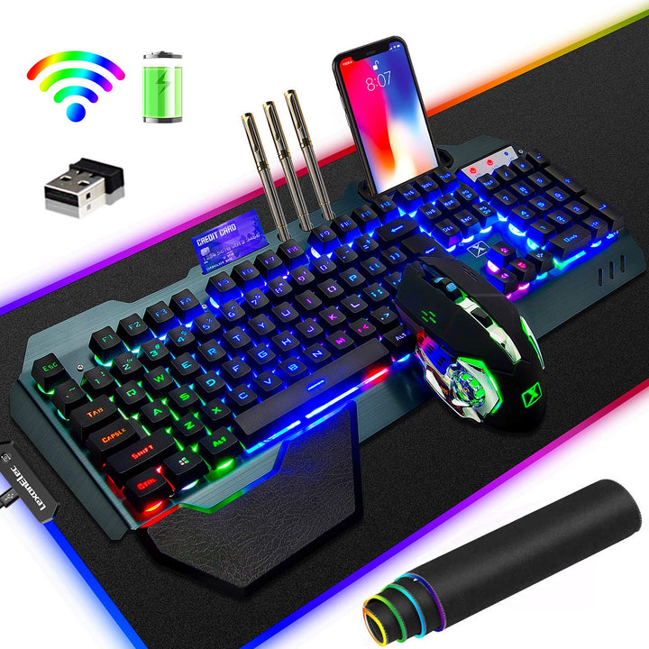 LexonElec Wireless 2.4G wiederaufladbare Tastatur Maus Set 3800mAh Grosse Kapazität Regenbogen-Gamer