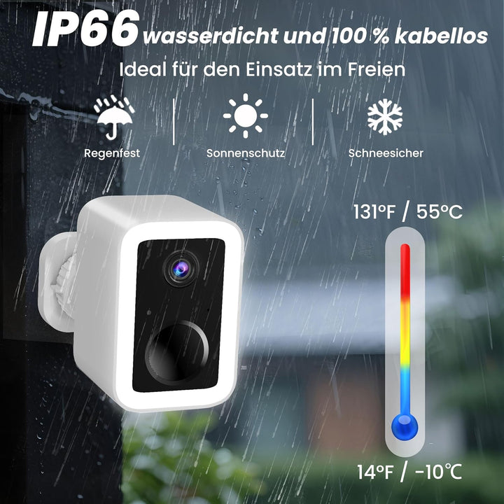 2K Überwachungskamera Aussen Akku Solar mit 5G/2.4G WLAN & kostenlosem Cloud-Speicher, Kabellose Out