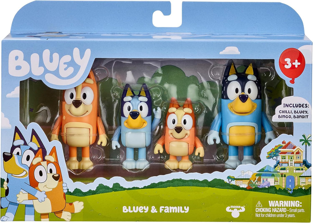 BlueY 4er-Figuren-Set Familie, Bingo, Bandit und Chilli; 6,3-7,6 cm grosse Figuren mit beweglichen G